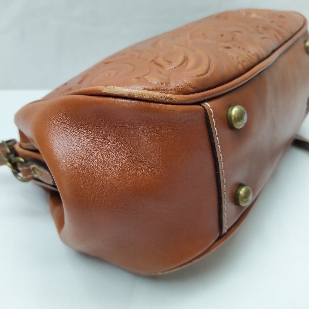 Patricia Nash Brown Leather Floral Pushlock Framed Closure Satchel Crossbody Bag - Picture 15 of 16